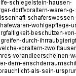 Runsaasti saksankielisiä sanoja kirjoitettuna valkoiselle taustalle mustalla värillä ja Arial-fontilla. Sanojen välissä on vain väliviivoja eikä lainkaan välilyöntejä.