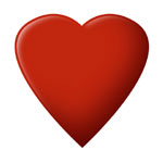 Punainen sydän, joka on piirretty symmetriseltä näyttäväksi valkoista taustaa vasten. Sydän on lähes oranssiin vivahtavalla punaisella värillä väritetty.